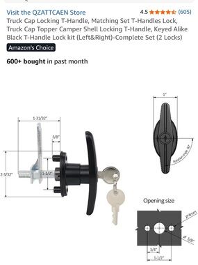 Black T-Handle Truck Cap Lock with Keys